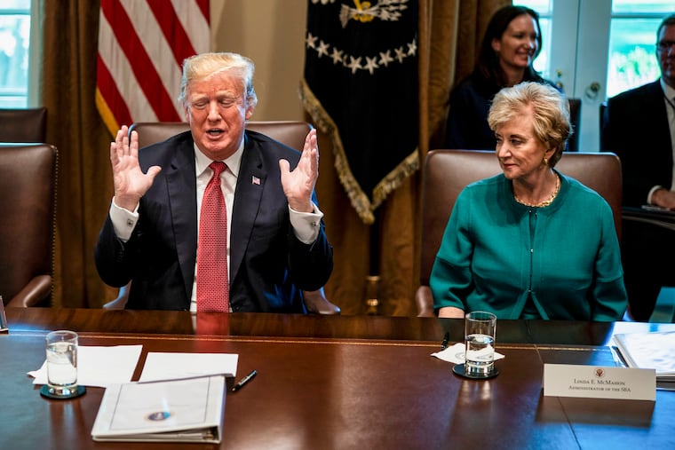 President Donald Trump and Linda McMahon, then-administrator of the Small Business Administration, in the White House in 2018. Trump has nominated McMahon — who along with her husband Vince founded the World Wrestling Entertainment (WWE) company — to serve as secretary of education during his second term.